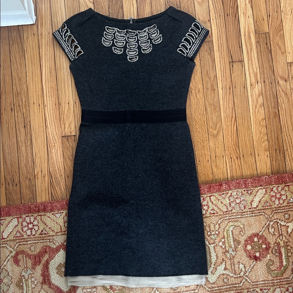 Tory Burch 100% Wool Elegant Black Dress with Embellished Details
